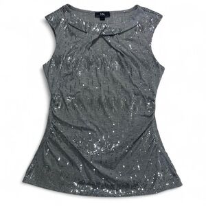 Gray Sequin Sleeveless Cut Out Top Ruched Sides Y2K Style